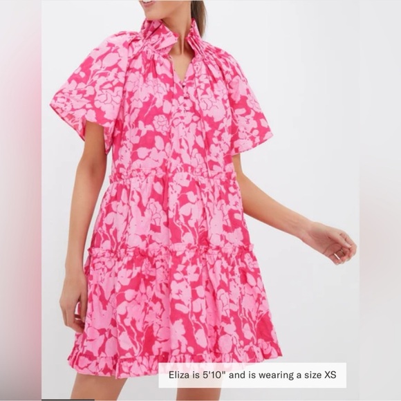Tuckernuck Hyacinth House Pink Floral Thea Mini Dress XXS Tiered Ruffle Hem - Picture 2 of 8